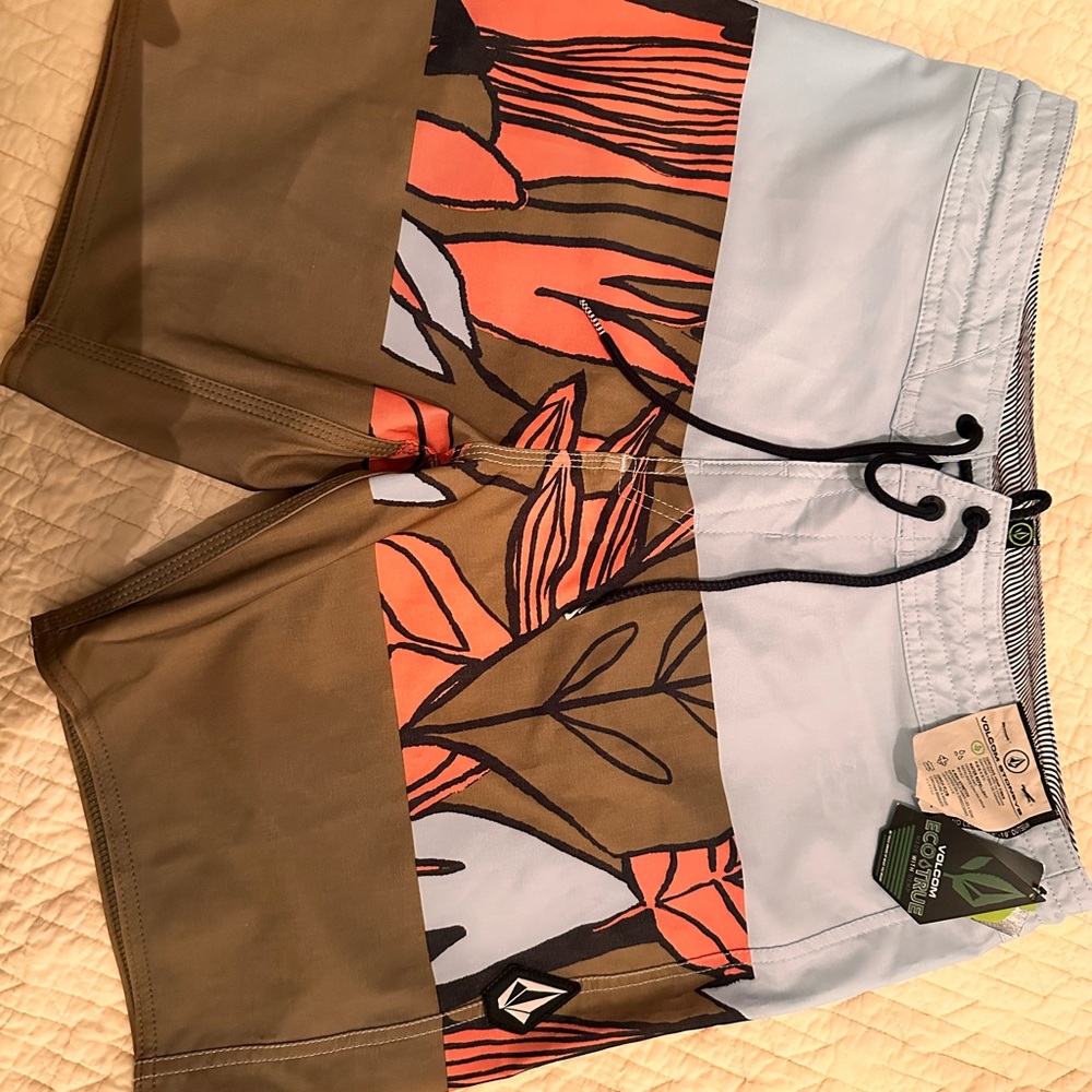 Volcom Light Blue and Brown Surf Shorts